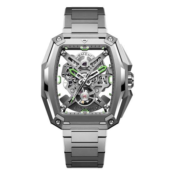 Montre squelette Ciga Design Hunter en titane grade 5, finition argentée