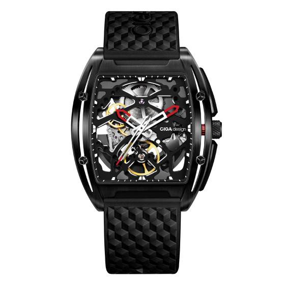 Montre squelette Ciga Design Série Z Edge à boîtier acier noir DLC