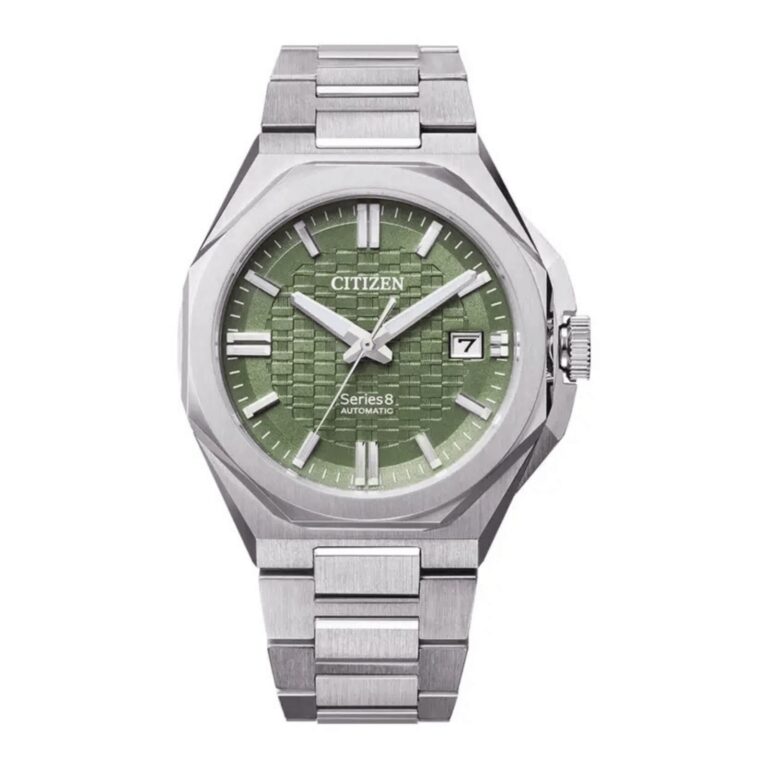 Montre Citizen Series 8 automatique NB6080-51W à cadran vert, bracelet acier, 39,9 mm