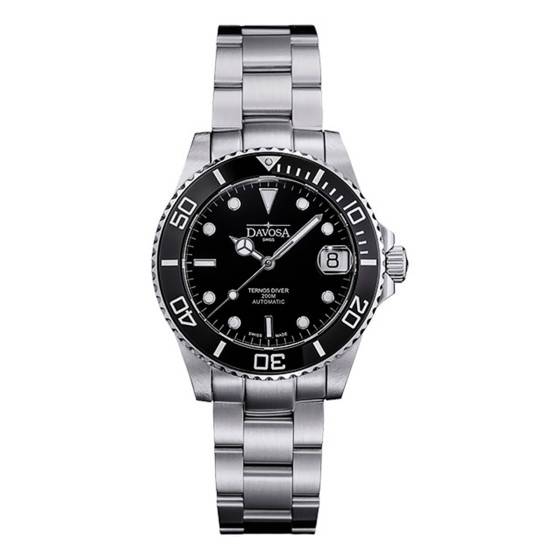 Montre de plongée Davosa Ternos Medium à cadran noir et lunette céramique, 36,5 mm