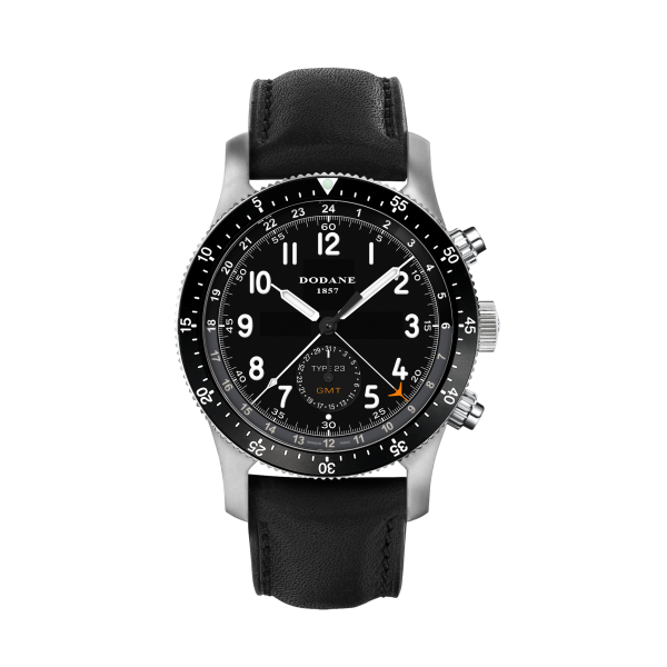 Montre Dodane Type 23 GMT à cadran noir et aiguille de second fuseau