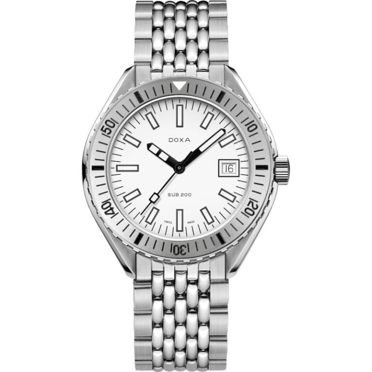Montre de plongée Doxa SUB 200 Whitepearl à cadran blanc sur bracelet acier