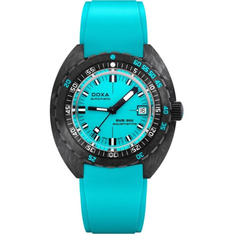 Montre Doxa SUB 300 Carbon Aquamarine à boîtier en carbone et cadran turquoise
