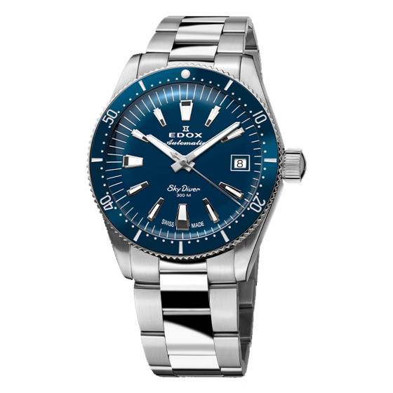 Montre Edox Skydiver 38 Date Automatic à cadran bleu, 38 mm