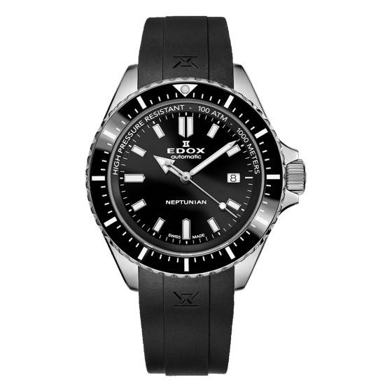 Montre de plongée Edox SkyDiver Neptunian automatique à cadran noir, 44 mm