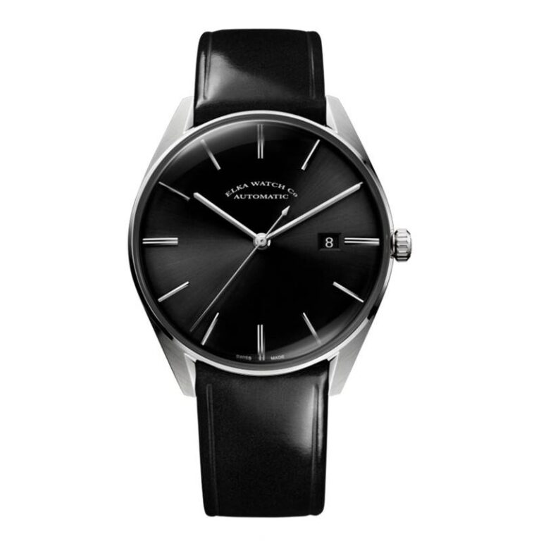 Montre Elka D Series D04 automatique à cadran noir soleillé, 40,8 mm