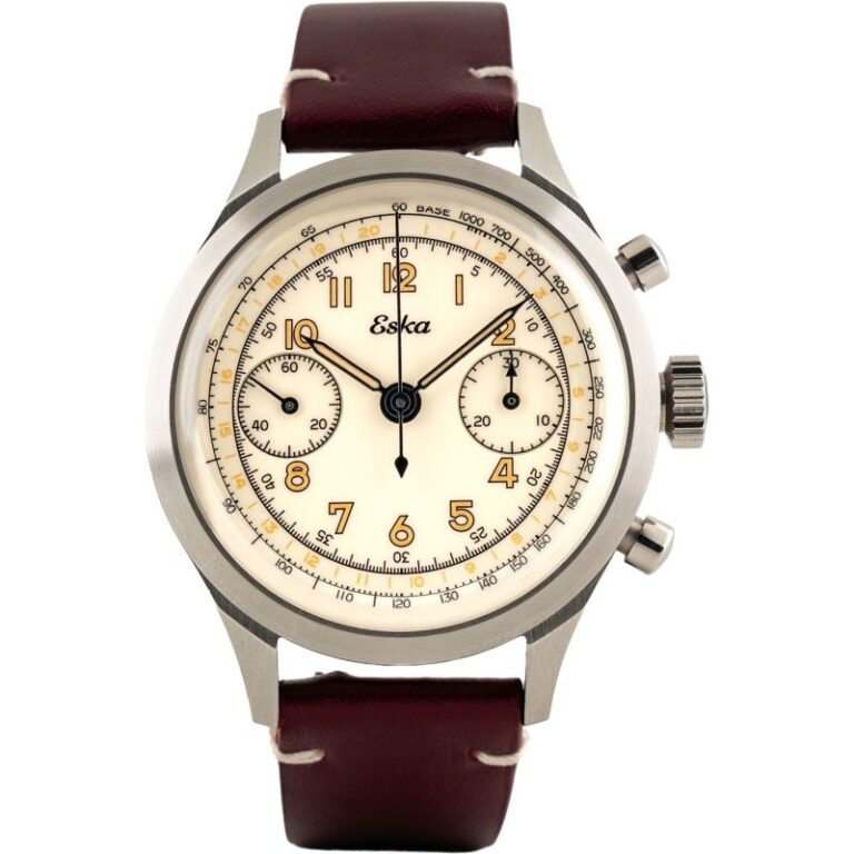 Montre chronographe Eska Heritage SK25 à cadran beige, 38 mm
