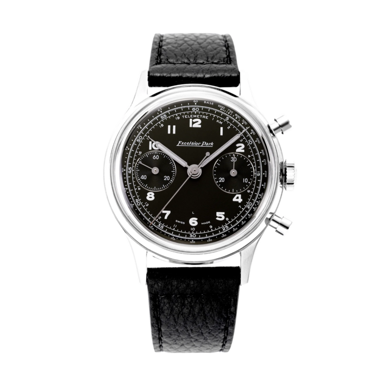 Chronographe Excelsior Park BI Compax à cadran noir, 38,9 mm