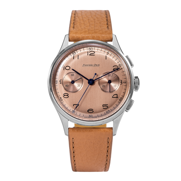 Chronographe Excelsior Park EP95004 à remontage manuel, cadran saumon brossé, 38,3 mm