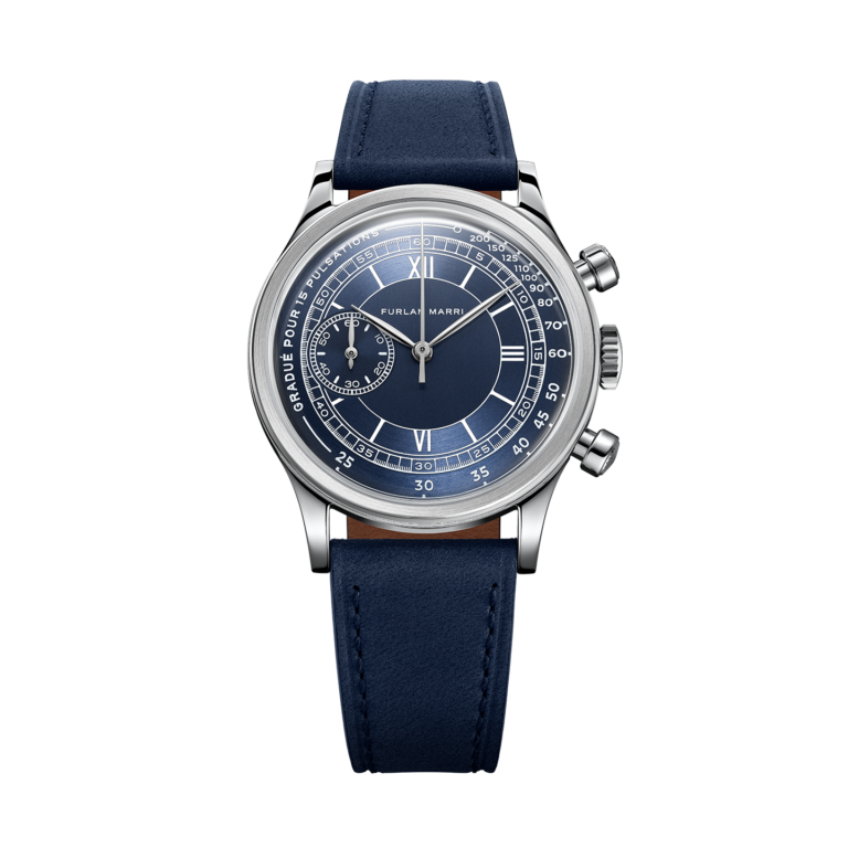 Chronographe Furlan Marri Ardesia Blu Mechaquartz à cadran bleu ardoise, boîtier acier 38 mm, bracelet nubuck bleu