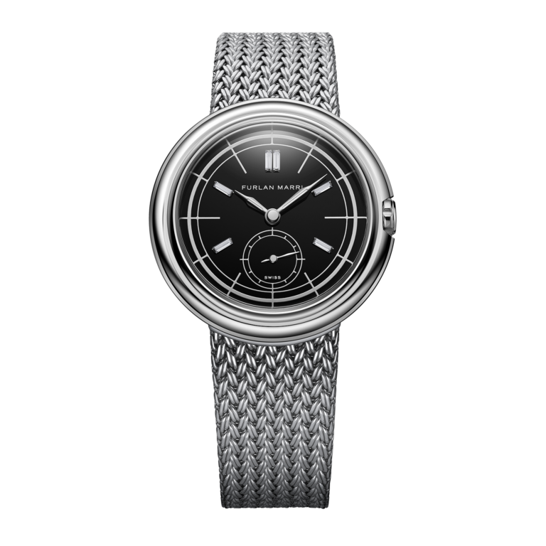 Montre Furlan Marri Disco Volante Onyx Diamonds à cadran en onyx noir et index diamants, boîtier acier 38 mm