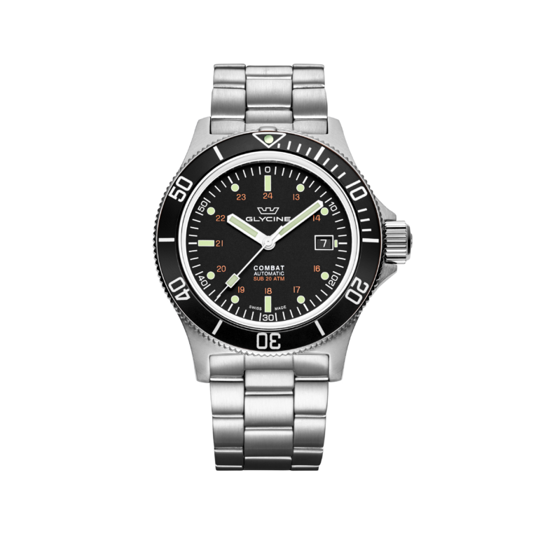 Montre de plongée Glycine Combat Sub 42 automatique à cadran noir, lunette tournante et bracelet acier