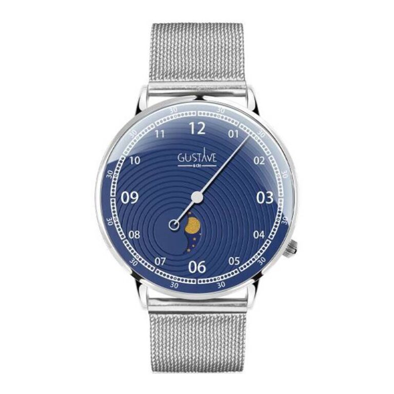 Montre Gustave & Cie 12H Georges à cadran bleu guilloché et bracelet milanais acier, 40 mm