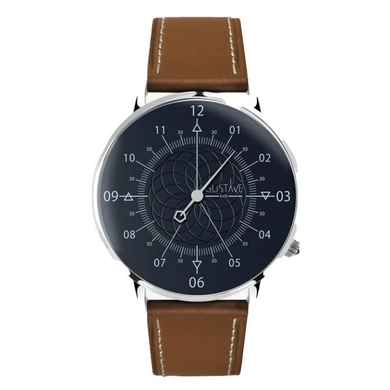 Montre Gustave & Cie 12H Louis à cadran bleu et bracelet cuir marron chocolat, 40 mm