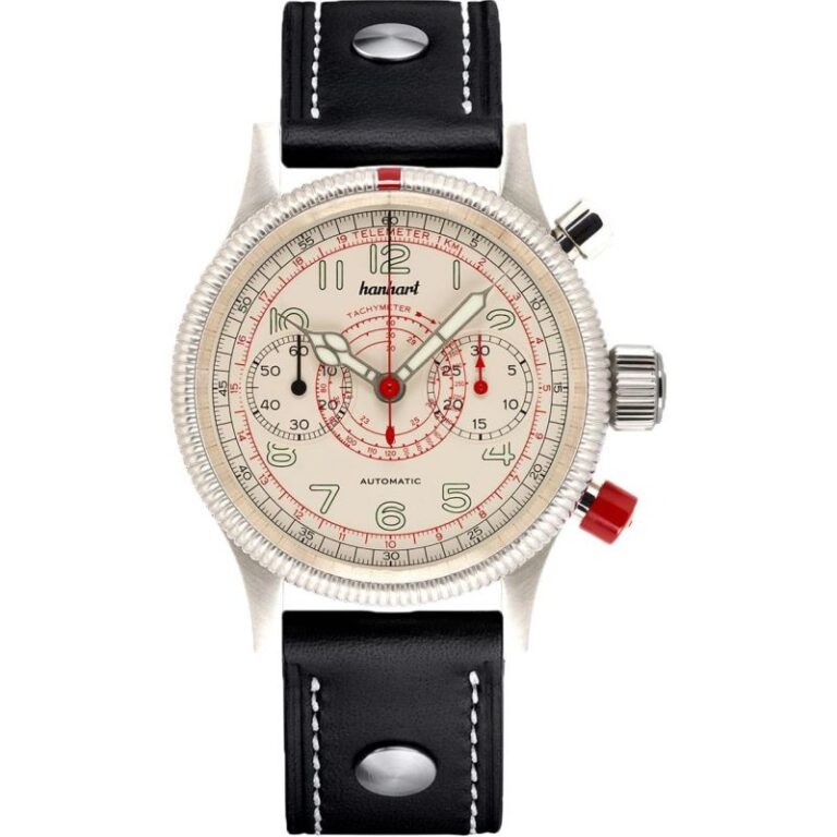 Montre chronographe Hanhart Pioneer TachyTele automatique à poussoirs asymétriques, 40 mm