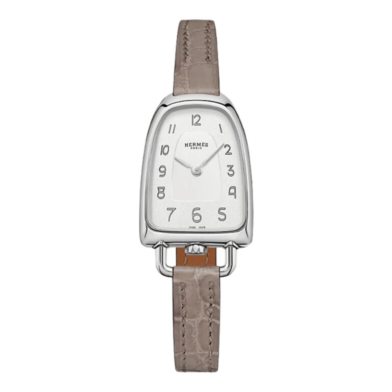 Montre Galop d'Hermès Moyen Modèle à quartz, cadran argenté et bracelet cuir étoupe