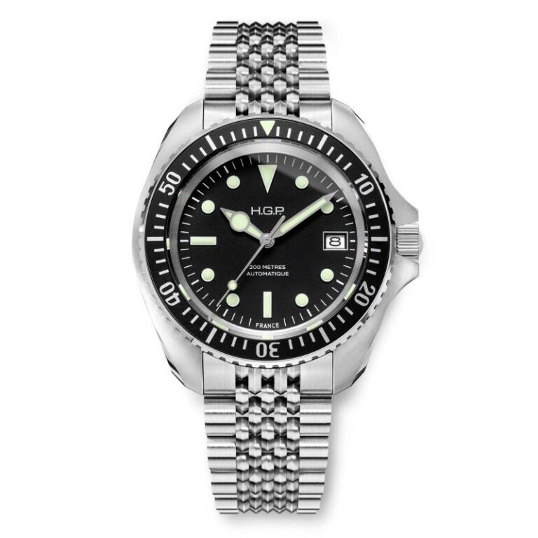 Montre HGP Diver 200M automatique à cadran noir et lunette noire, boîtier acier 42 mm