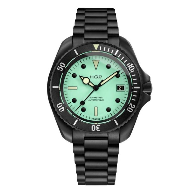 Montre HGP Night Diver 200M automatique à cadran entièrement luminescent et boîtier PVD noir