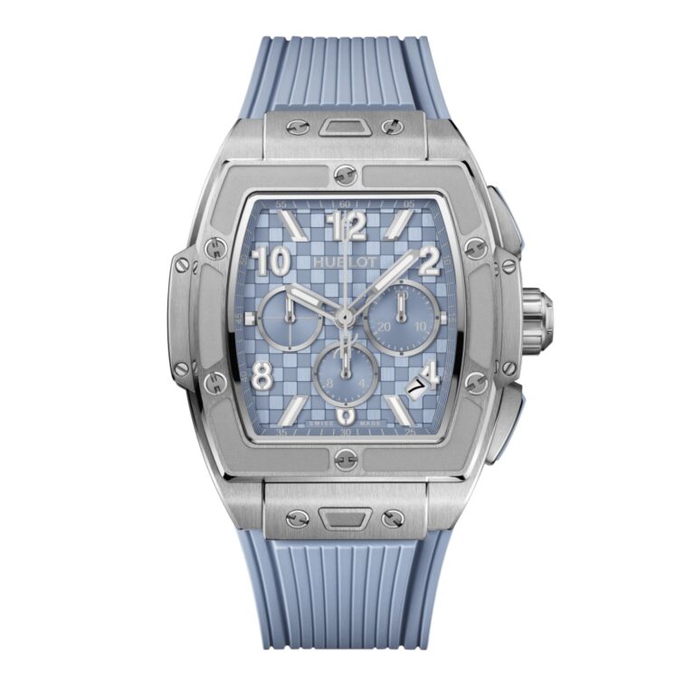 Montre Hublot Spirit of Big Bang automatique en titane à boîtier tonneau, cadran bleu et bracelet caoutchouc, 42 mm