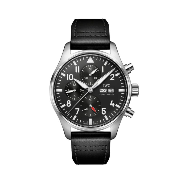 Montre IWC Montre d’Aviateur Chronographe automatique à cadran noir et bracelet cuir noir, 43 mm