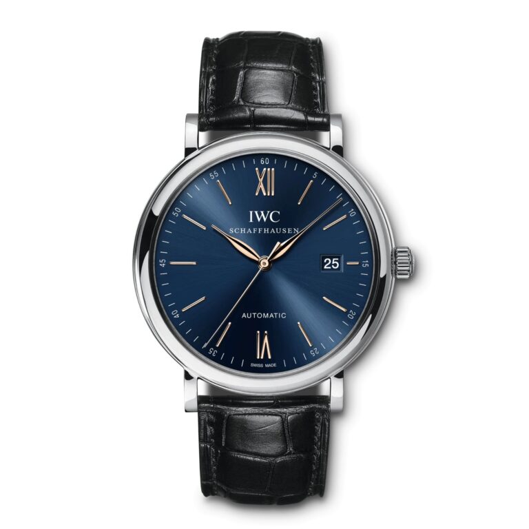 Montre IWC Portofino Automatic à cadran bleu et bracelet cuir, 40 mm