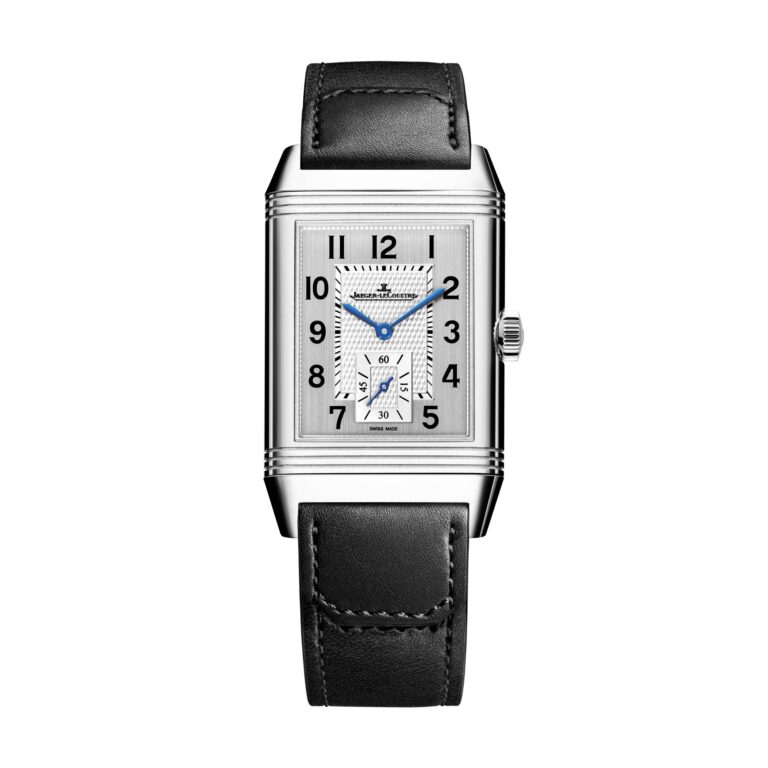 Montre Jaeger-LeCoultre Reverso Classic Large Monoface Small Seconds en acier, bracelet cuir noir