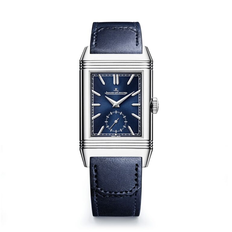 Montre Jaeger-LeCoultre Reverso Tribute Duoface Small Seconds à remontage manuel, cadran bleu et bracelet cuir bleu