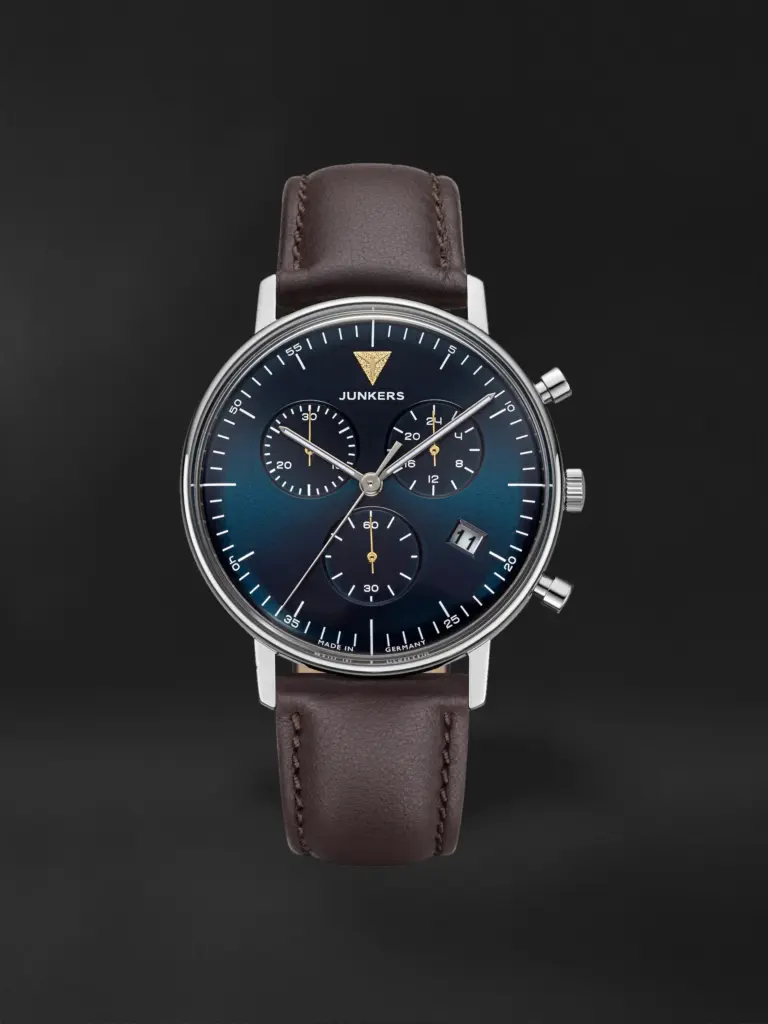 Montre Junkers Bauhaus Chronographe à cadran bleu et bracelet cuir
