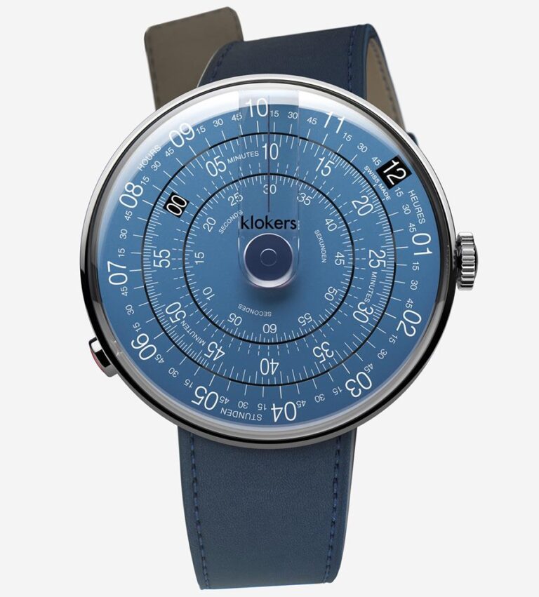 Montre Klokers Klok-01 à cadran bleu nuit et bracelet cuir bleu indigo, 44 mm