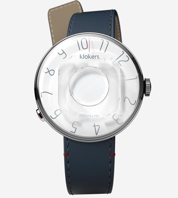 Montre Klokers Klok-08 Minim M1 à cadran blanc perle et bracelet cuir bleu marine, 39 mm