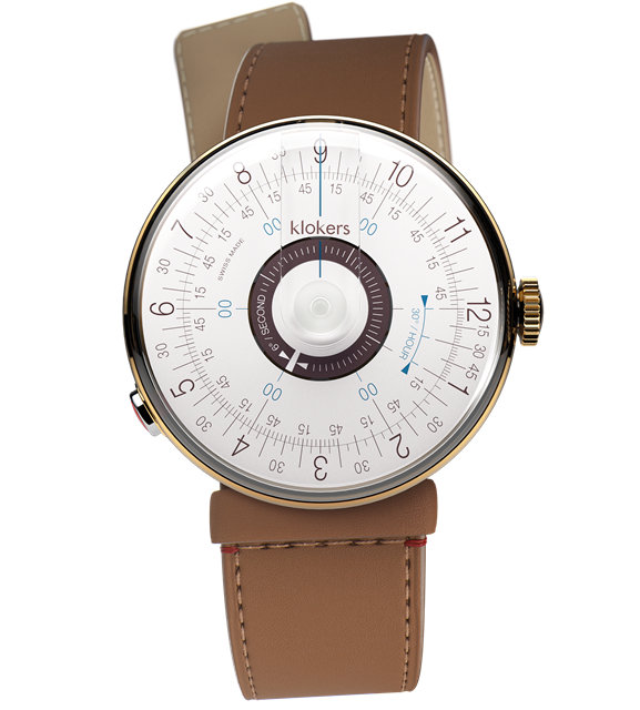 Montre Klokers Klok-08 Sixties à cadran blanc et pourpre, boîtier doré, 39 mm