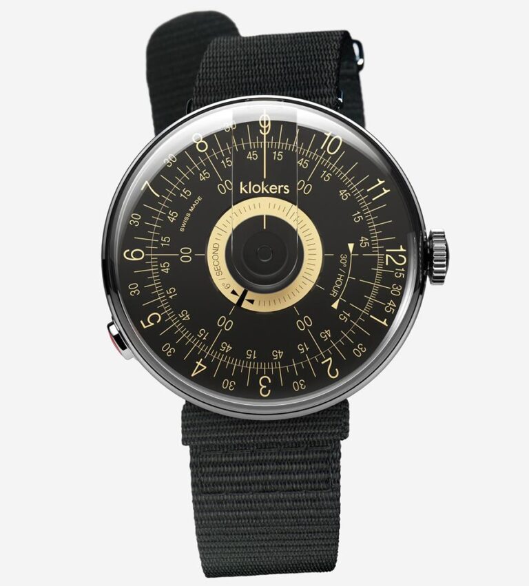 Montre Klokers Klok-08 Sixties à cadran noir et champagne, bracelet NATO noir, 39 mm
