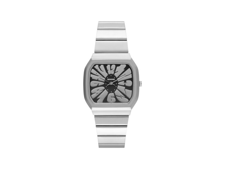 Montre Komono Max Flower à boîtier argenté et cadran noir