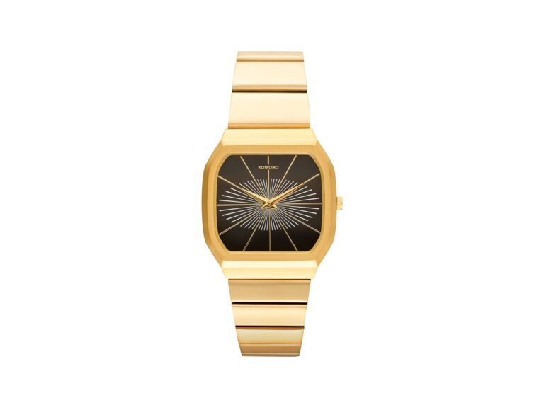 Montre Komono Max Orion à boîtier doré, cadran noir et bracelet acier doré