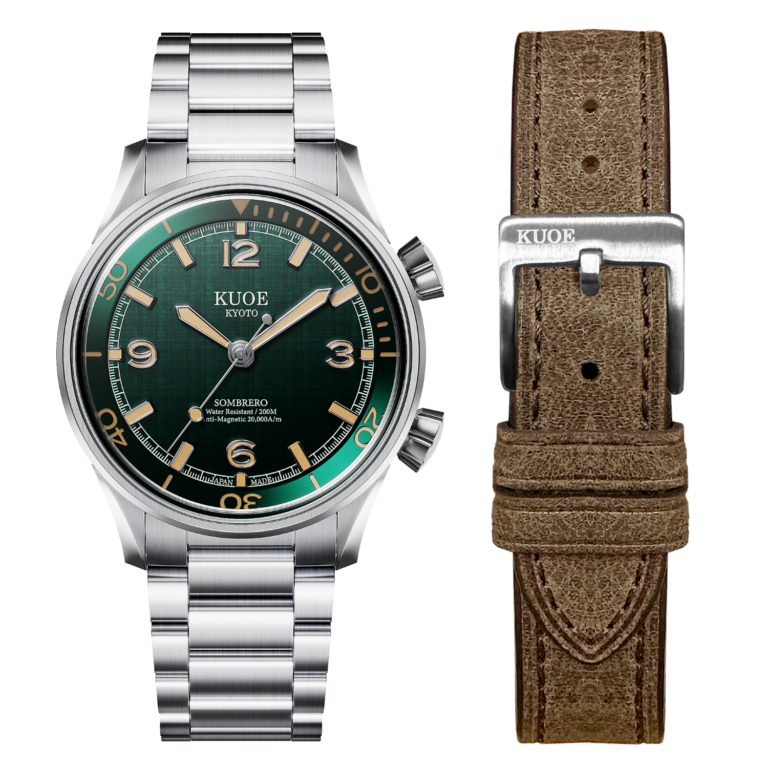 Montre Kuoe Kyoto Sombrero 90-011 automatique à cadran vert texturé lin, 38 mm