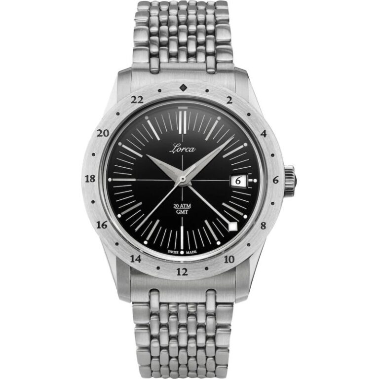 Montre Lorca Modèle N°1 GMT, cadran noir, boîtier acier 36 mm