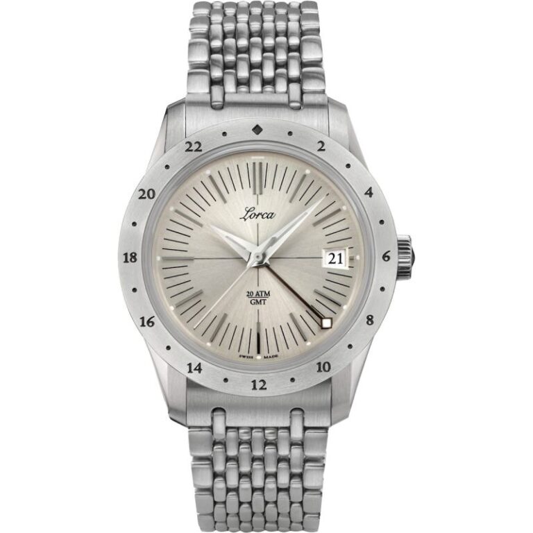 Montre Lorca Modèle N°1 GMT, cadran argenté, boîtier acier 36 mm