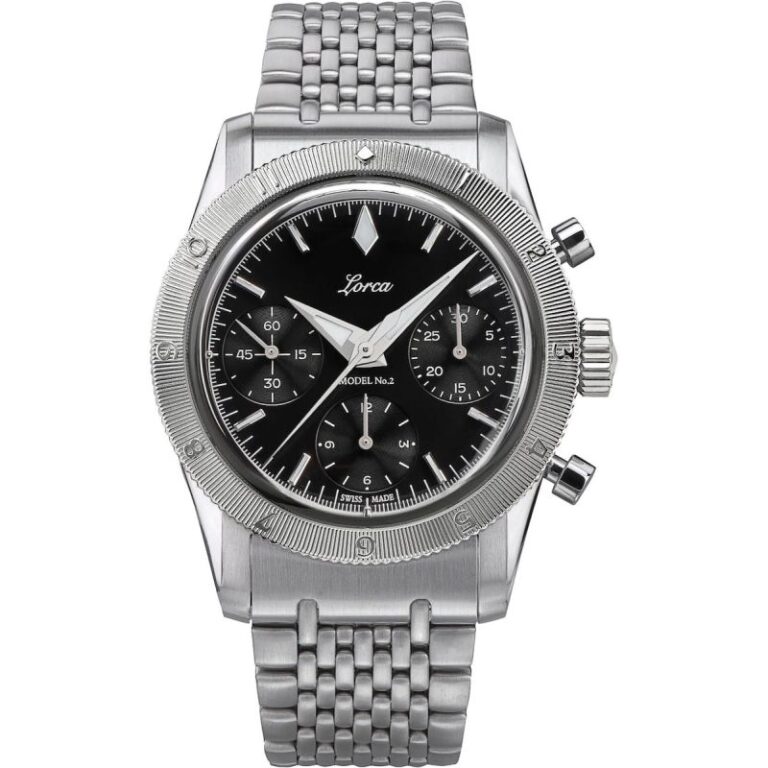 Montre Lorca Modèle N°2 Chronographe, cadran noir et lunette guillochée