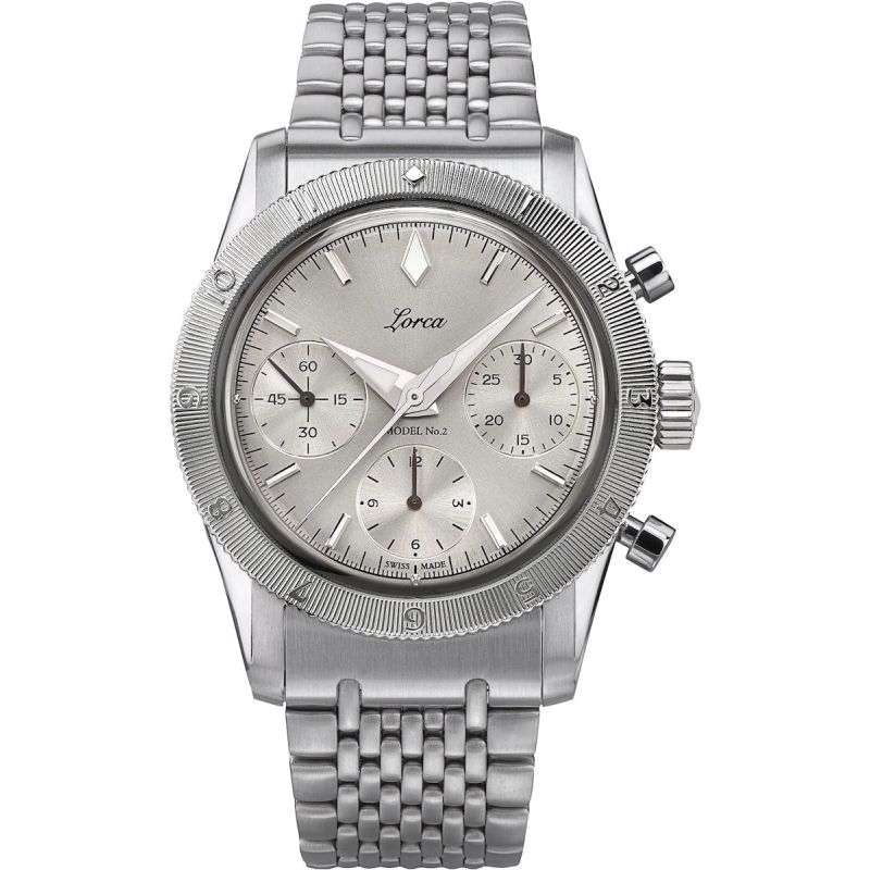 Montre Lorca Modèle N°2 Chronographe, cadran argenté et lunette guillochée