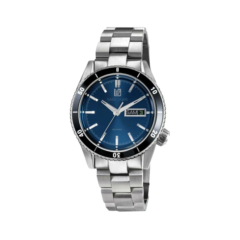 Montre March LA.B Bonzer Électrique Ocean à quartz, cadran bleu et bracelet acier