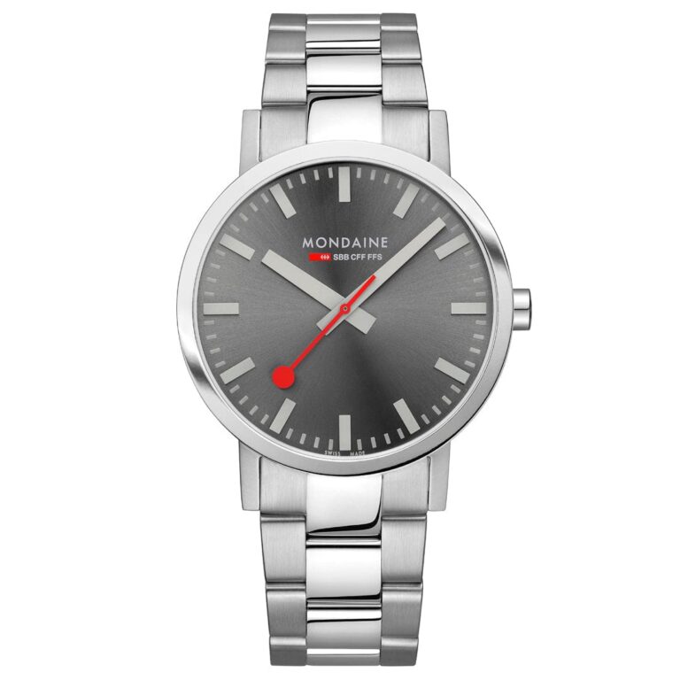 Montre Mondaine Classic 40 mm à cadran de gare suisse et bracelet acier