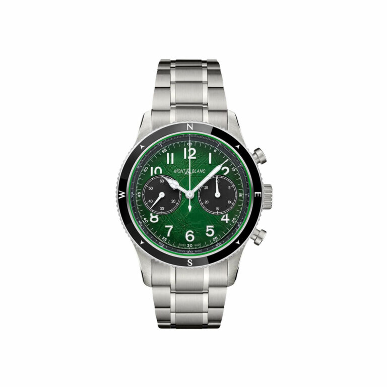 Montre Montblanc 1858 Automatic Chronograph 0 Oxygen à cadran vert et bracelet acier, 42 mm