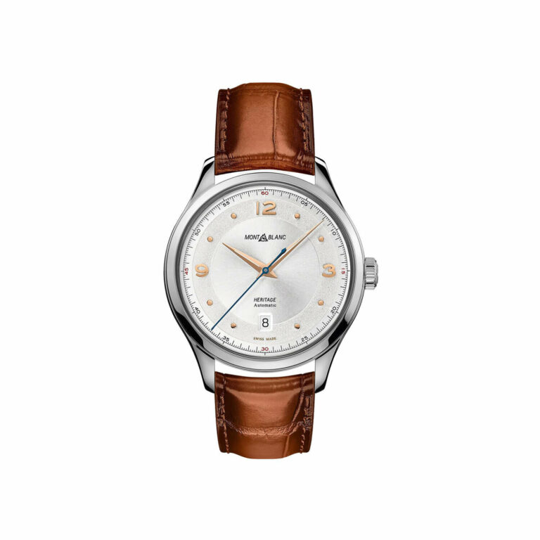 Montre Montblanc Heritage Automatic Date à cadran argenté et bracelet cuir, 40 mm