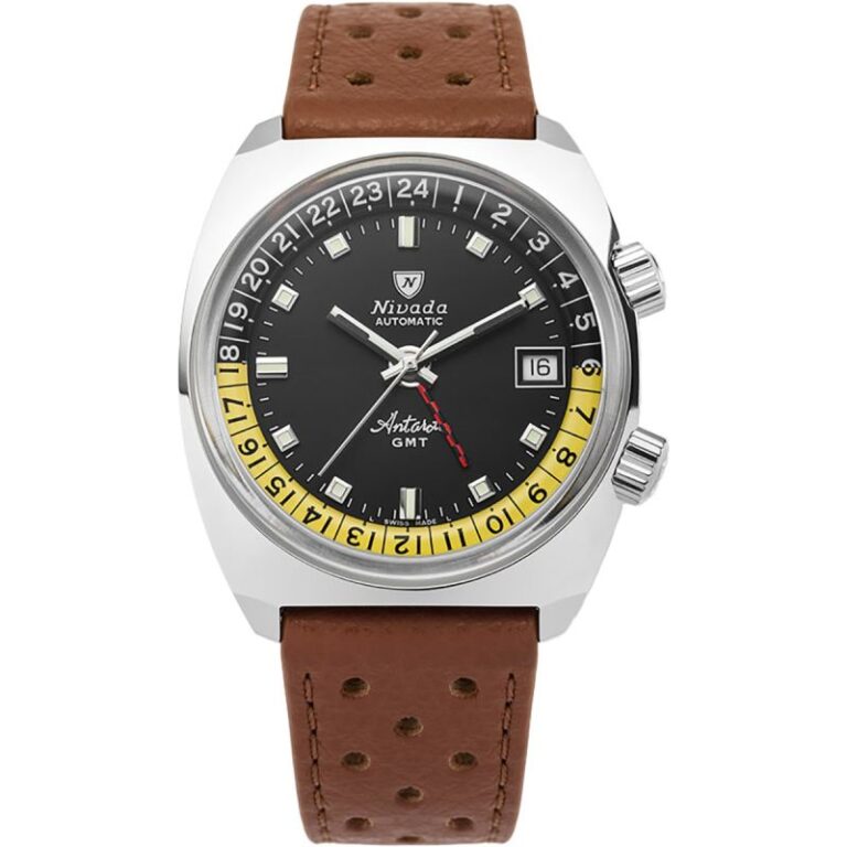 Montre Nivada Grenchen Antarctic GMT automatique à cadran noir, 36 mm