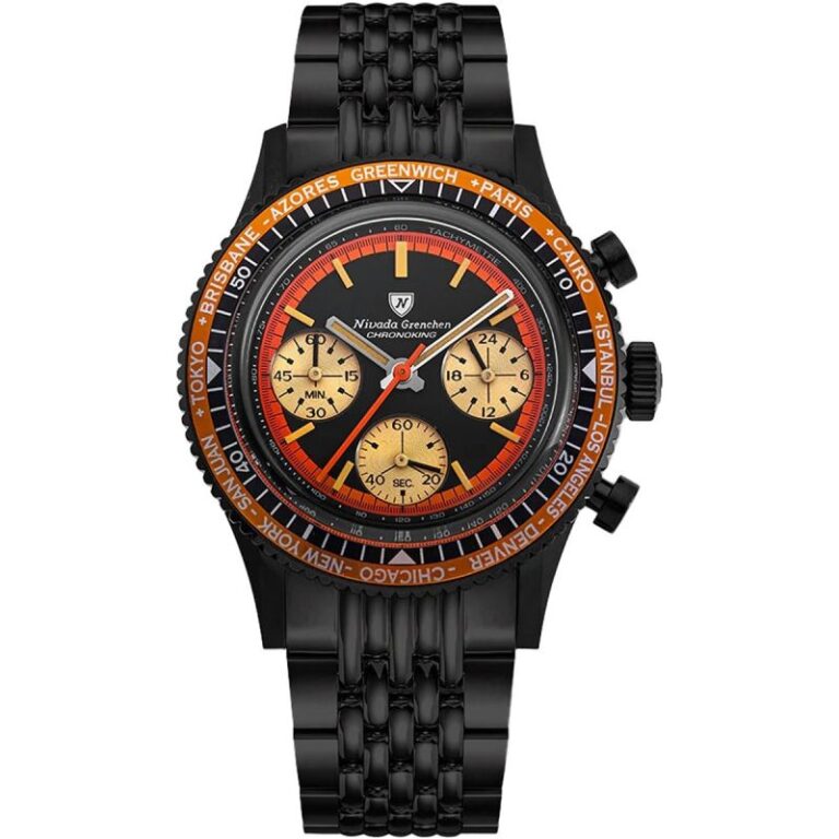 Montre chronographe Nivada Grenchen Chronoking Mecaquartz à cadran noir, 38 mm