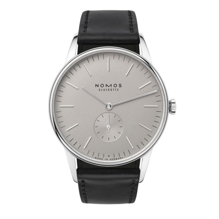 Montre Nomos Orion 38 mécanique à cadran gris et bracelet cuir noir