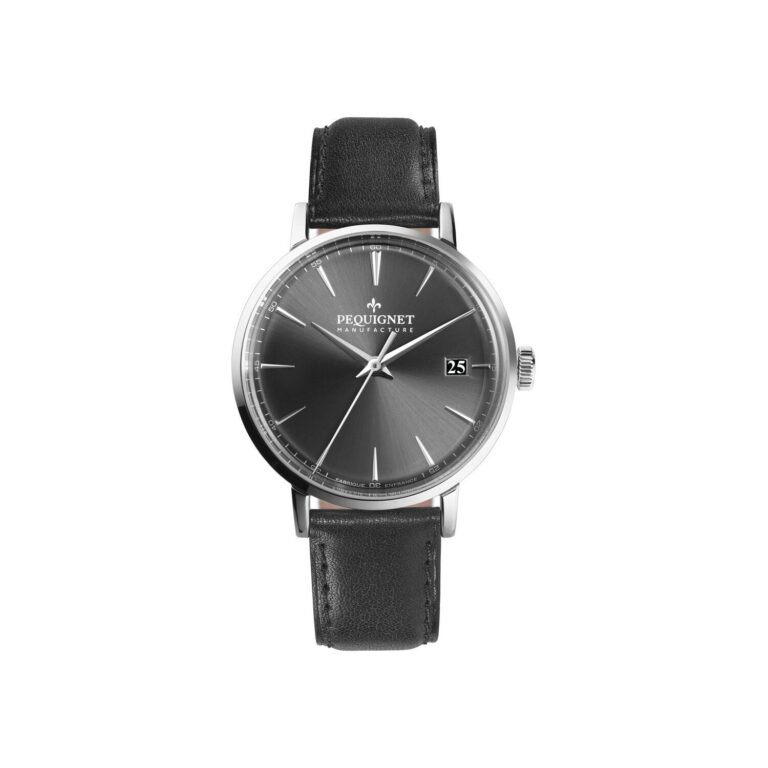 Montre Pequignet Attitude automatique à cadran gris et bracelet cuir, 39 mm