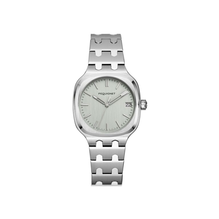 Montre Pequignet Concorde 36 mm cadran argenté sur bracelet acier