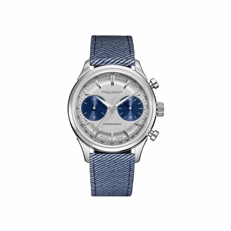 Montre Pequignet Royale Paris Chrono automatique à cadran argenté et bracelet cuir, 39,5 mm