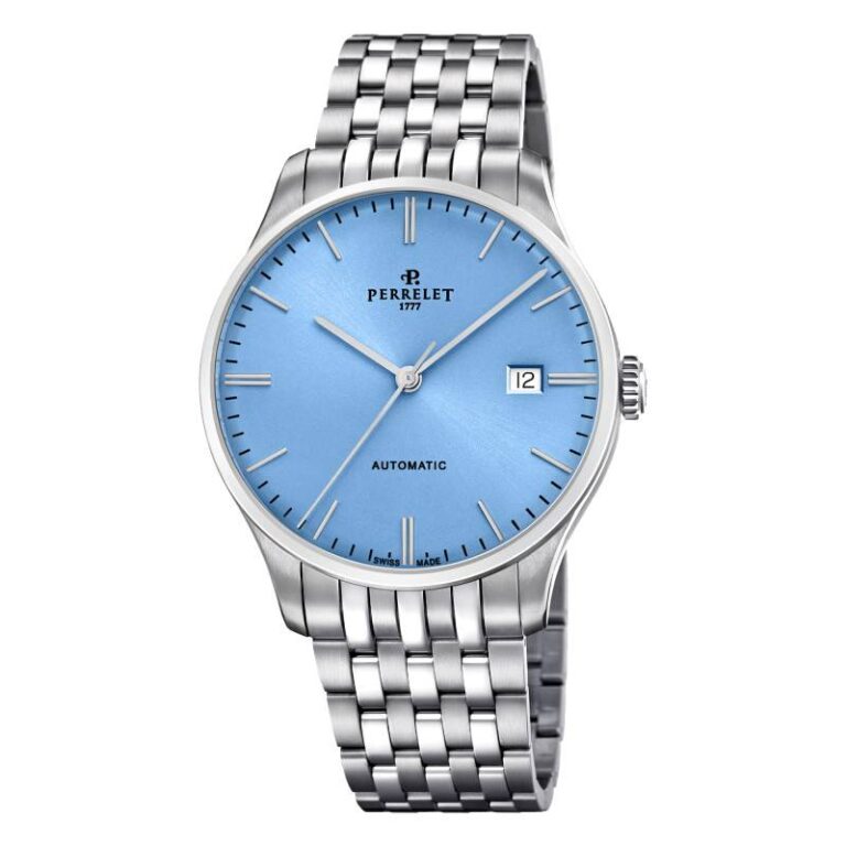 Montre Perrelet Weekend automatique à cadran bleu glacier, boîtier acier de 39 mm